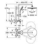 Grohe Euphoria System 260 Duvara Monte Termostatik Banyo Bataryalı Duş Kolonu - Teknik Çizim