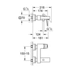 Grohe Eurocube Banyo Bataryası, Paslanmaz Çelik - Teknik Çizim