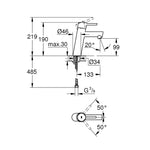 Grohe Concetto Lavabo Bataryası - Teknik Çizim
