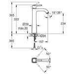 Grohe Grandera Tezgah Üstü Lavabo Bataryası - Teknik Çizim