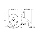 Grohe Eurodisc Cosmopolitan Ankastre Banyo/Duş Bataryası (Sıva Üstü Grubu) - Teknik Çizim