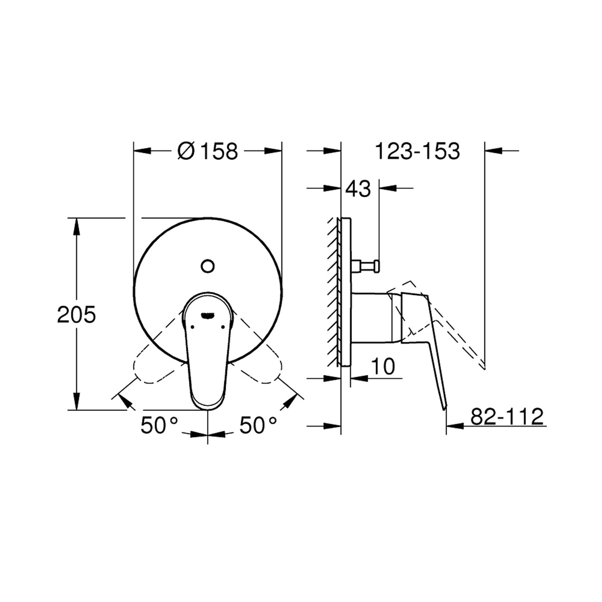 Grohe Eurodisc Cosmopolitan Ankastre Banyo/Duş Bataryası (Sıva Üstü Grubu) - Teknik Çizim