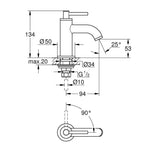 Grohe Atrio Lavabo Bataryası XS-Boy, Altın - Teknik Çizim