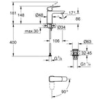 Grohe Cubeo Lavabo Bataryası, S-Boy - Teknik Çizim