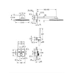 Grohe SmartControl Perfect Ankastre Banyo/Duş Bataryası, Tepe ve El Duşu Seti - Teknik Çizim