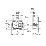 Grohe Rainshower 360 26254000 Kodlu Tepe Duşu İçin Ankastre İç Gövde - Teknik Çizim