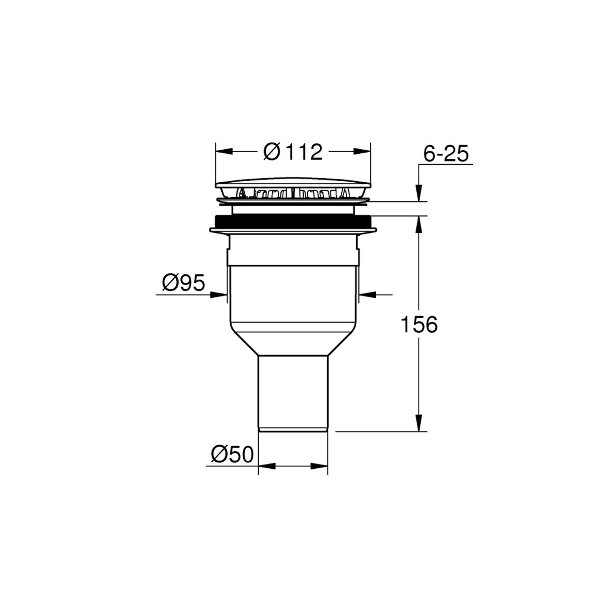 Grohe Universal Duş Teknesi İçin Sifon Seti - Teknik Çizim