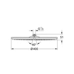 Grohe Rainshower Tepe Duşu, 40 cm - Teknik Çizim