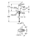 Grohe Eurostyle Lavabo Bataryası - Teknik Çizim