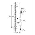 Grohe RainShower SmartActive 130 Sürgülü Duş Seti, 3 Fonksiyonlu, Beyaz-Krom - Teknik Çizim