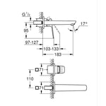 Grohe Cubeo 2 Delikli Duvardan Ankastre Lavabo Bataryası, M-Boy, Mat Siyah (Sıva Üstü Grubu) - Teknik Çizim