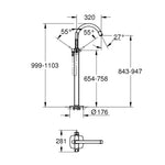 Grohe Grandera Ayaklı Yerden Küvet Bataryası - Teknik Çizim