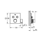 Grohe Grohtherm Çift Valfli Akış Kontrollü, Ankastre Termostatik Banyo Bataryası (Sıva Üstü Grubu), El Duşu Askılı - Teknik Çizim