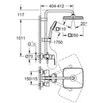 Grohe Tempesta System 250 Cube Kare Tepe Duşlu Duvara Monte Duş Bataryalı Duş Kolonu, Krom-Beyaz - Teknik Çizim