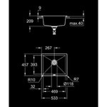 Grohe K700U Kompozit Tek Gözlü Eviye, Granit Siyah - Teknik Çizim