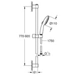 Grohe Tempesta 110 Sürgülü Duş Seti, 2 Akışlı, Mat Siyah - Teknik Çizim