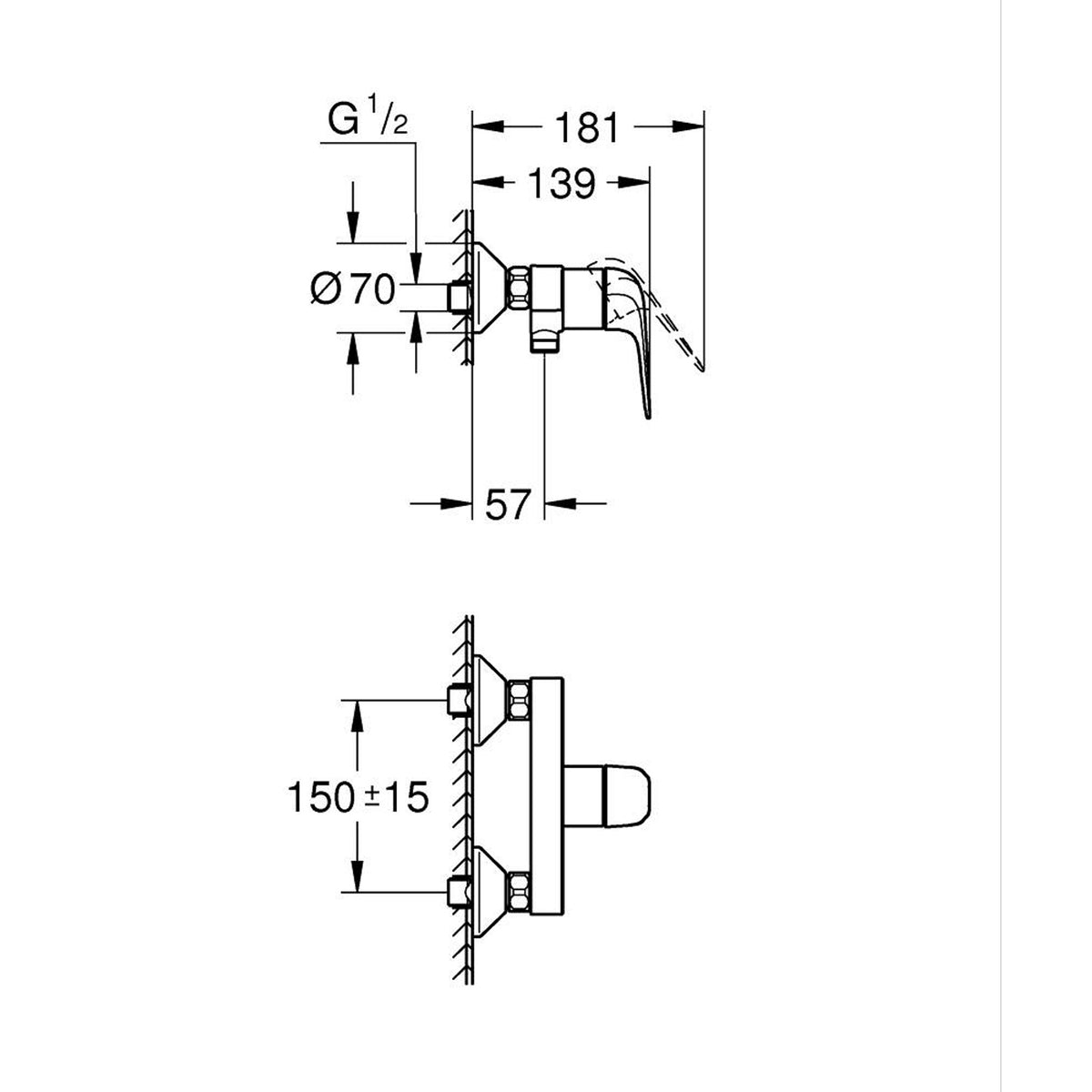 Grohe Euroeco Duş Bataryası - Teknik Çizim