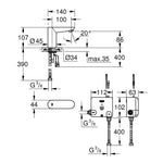 Grohe Euroeco Cosmopolitan E Powerbox Fotoselli Lavabo Bataryası (Tek Su Girişli) - Teknik Çizim