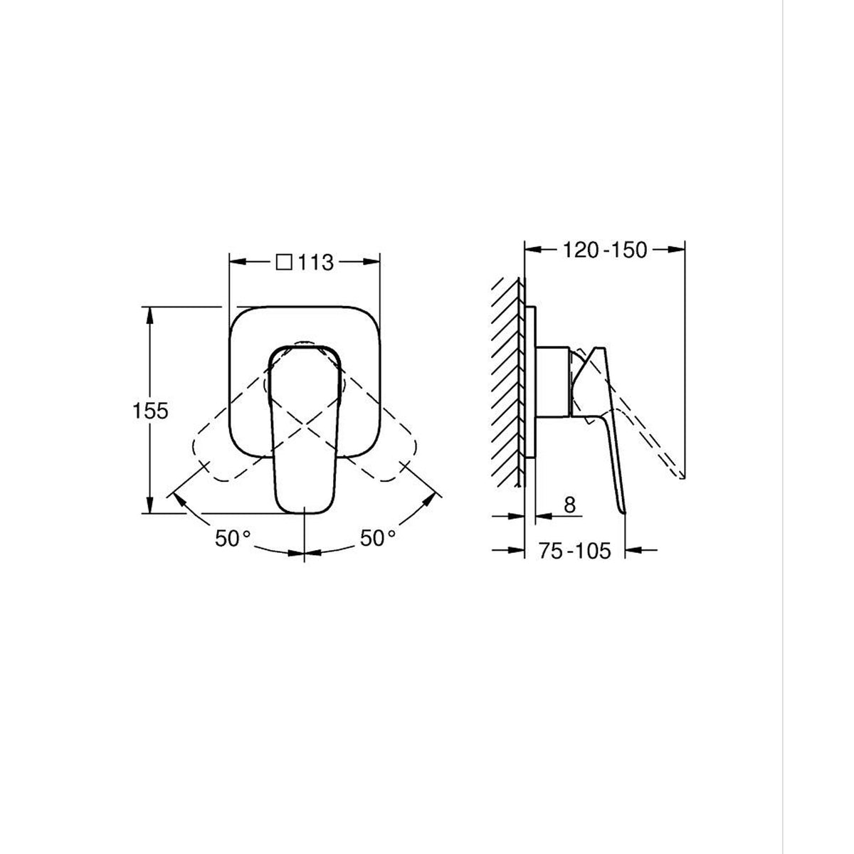 Grohe Cubeo Ankastre Duş Bataryası - Teknik Çizim