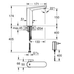 Grohe Eurosmart Cosmopolitan E Fotoselli Lavabo Bataryası (Elektrikli-, Çift Su Girişli) Ayarlanabilir sıcaklık sınırlayıcısı - Teknik Çizim