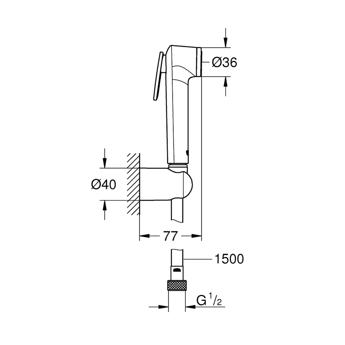 Grohe Tempesta-F Taharet Spreyi 30 Duş Seti - Teknik Çizim