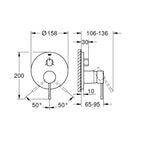 Grohe Essence Ankastre Banyo/Duş Bataryası (Sıva Üstü Grubu), 3 Yollu, Bakır - Teknik Çizim