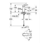 Grohe Cubeo Lavabo Bataryası, Mat Siyah, S-Boy - Teknik Çizim