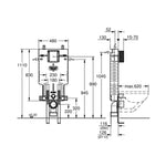 Grohe Uniset Gömme Rezervuar, Pnömatik, 13 cm - Teknik Çizim