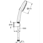 Grohe Tempesta Cube 110 El Duşu Seti, 3 Akışlı - Teknik Çizim