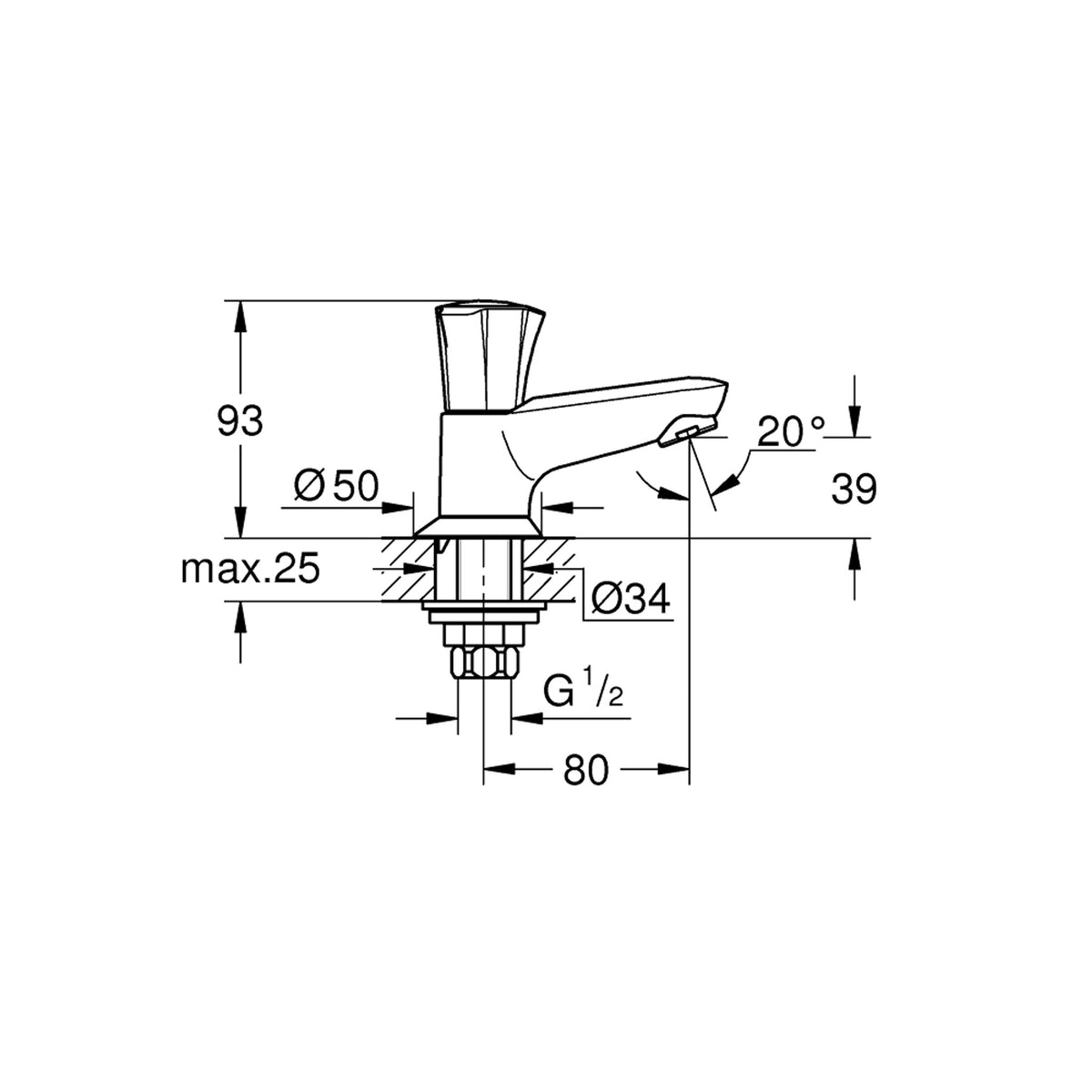 Grohe Costa L Lavabo Musluğu - Teknik Çizim