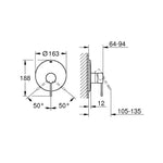 Grohe Essence New Ankastre Duş Bataryası (Sıva Üstü Grubu), Fırçalı Altın - Teknik Çizim