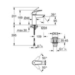 Grohe Eurosmart Lavabo Bataryası - Teknik Çizim