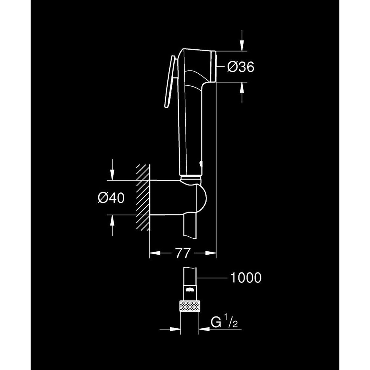 Grohe Tempesta-F Taharet Spreyi 30 Duş Seti - Teknik Çizim