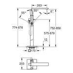 Grohe Allure Ankastre Yerden Küvet Bataryası (Sıva Üstü Grubu), Fırçalı Bakır - Teknik Çizim