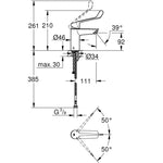 Grohe Eurosmart Termostatik Özellikli Doktor/Bedensel Engelli Lavabo Bataryası (S-Boy) - Teknik Çizim
