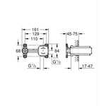 Grohe Cubeo 2 Delikli Duvardan Ankastre Lavabo Bataryası (Sıva Altı Grubu) - Teknik Çizim
