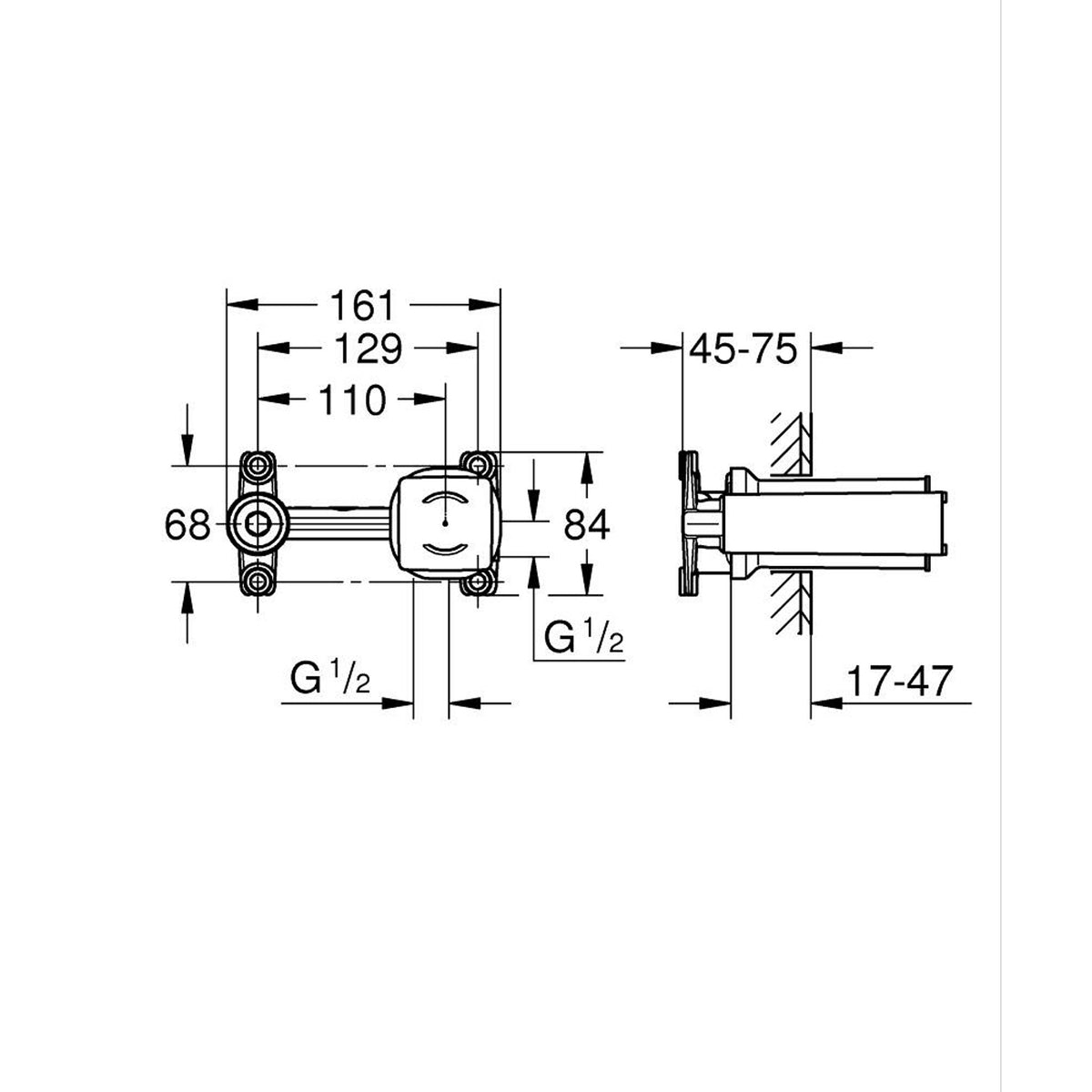 Grohe Cubeo 2 Delikli Duvardan Ankastre Lavabo Bataryası (Sıva Altı Grubu) - Teknik Çizim