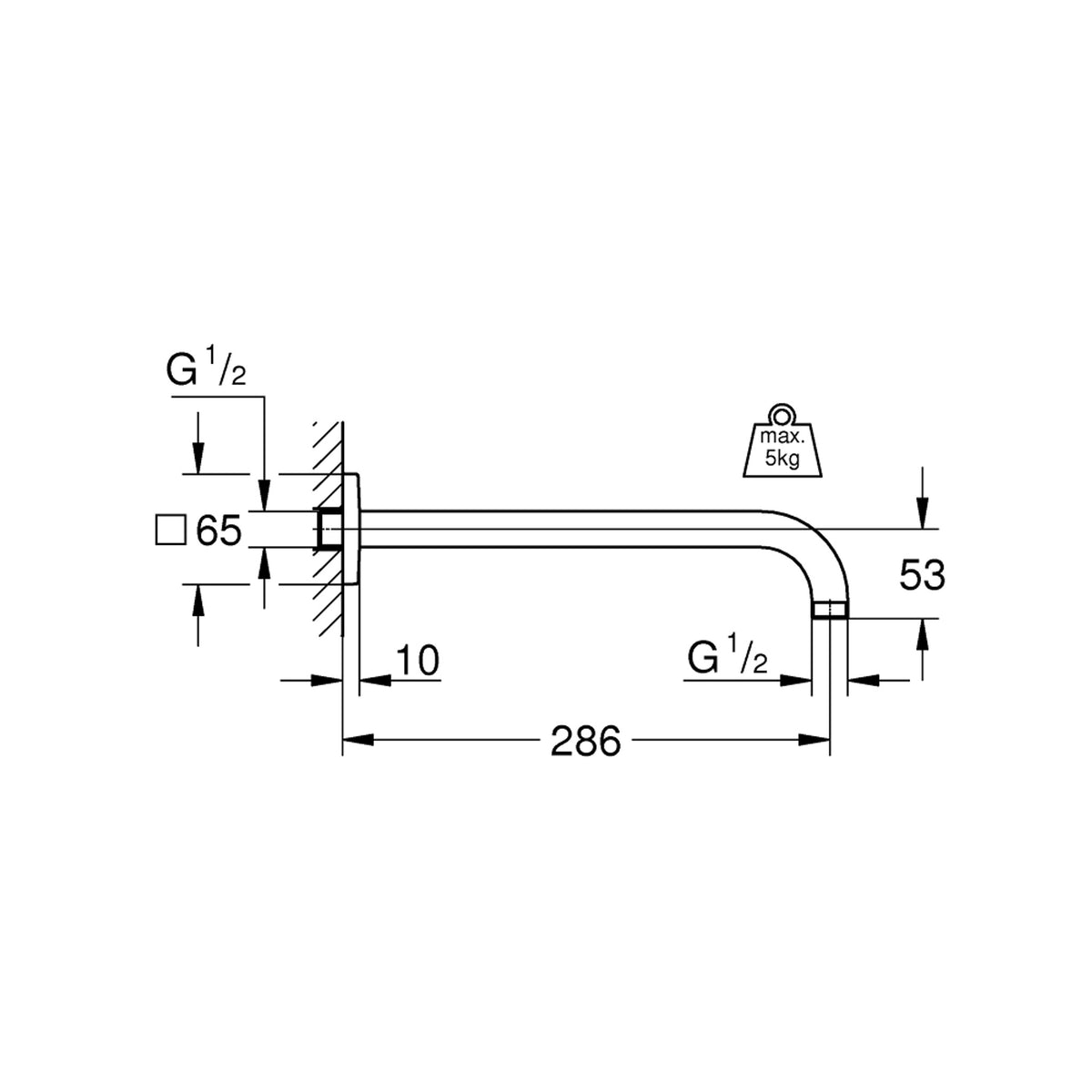 Grohe Rainshower Duş Başlığı Kolu, 275 mm - Teknik Çizim