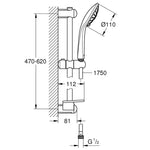 Grohe Euphoria Sürgülü Duş Seti, 3 Akışlı - Teknik Çizim