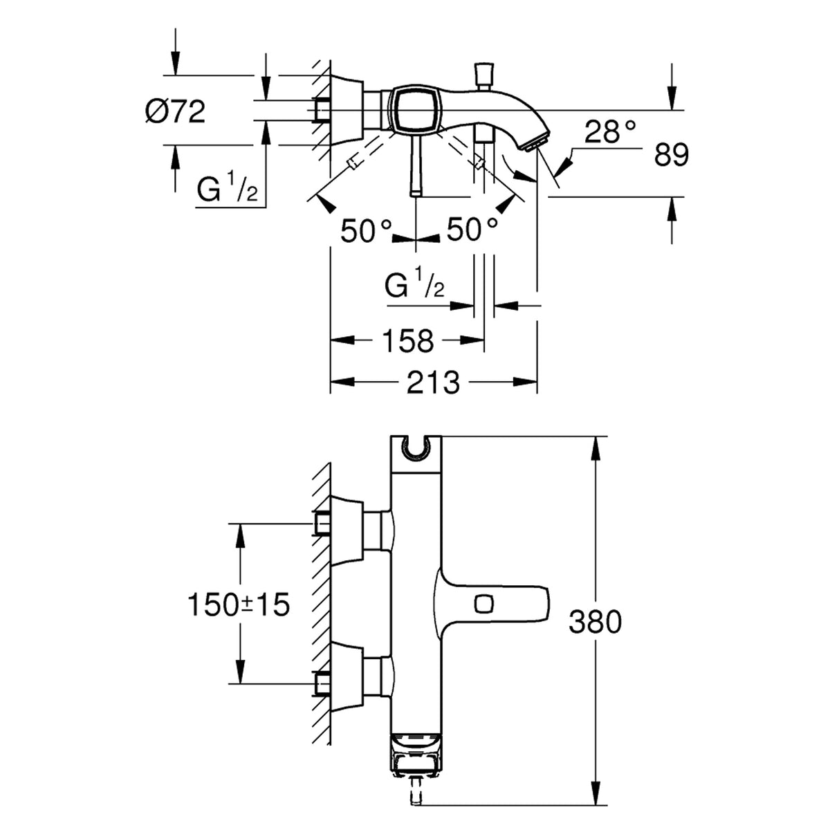 Grohe Grandera Banyo Bataryası - Teknik Çizim