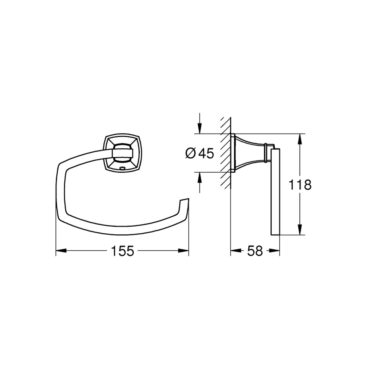 Grohe Grandera Tuvalet Kağıtlığı - Teknik Çizim
