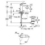 Grohe Plus Lavabo Bataryası, Sifon Kumandalı (S-Boy) - Teknik Çizim