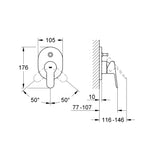 Grohe BauEdge Ankastre Banyo/Duş Bataryası (Sıva Üstü Grubu) - Teknik Çizim