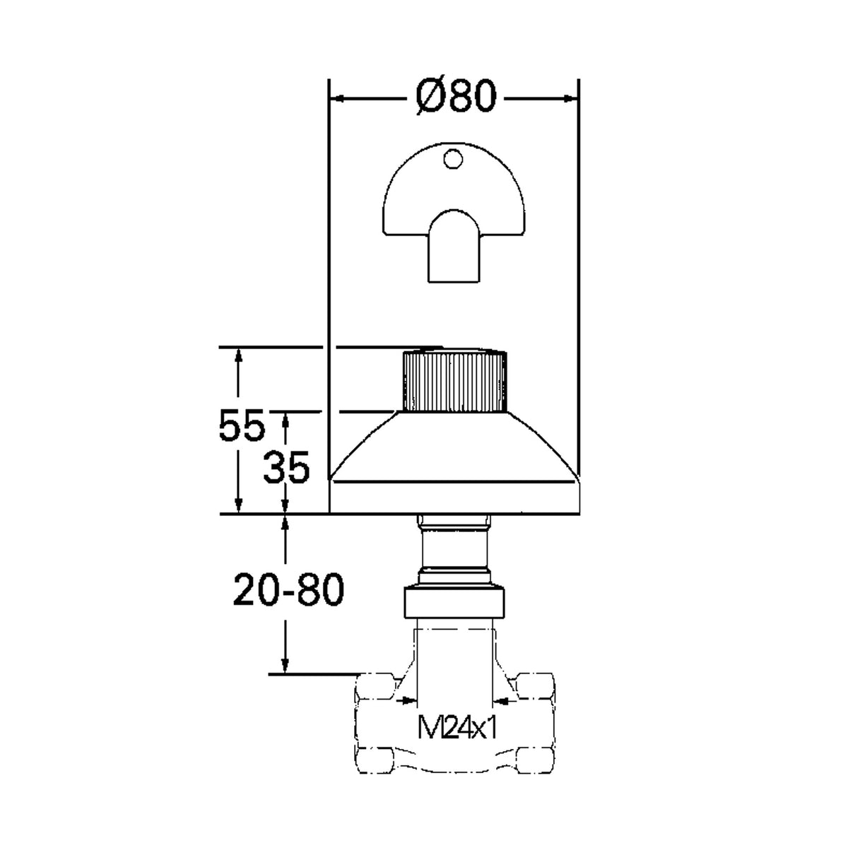 Grohe Ankastre Stop Valf (Sıva Üstü Grubu) - Teknik Çizim