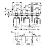 Grohe Grandera 5 Delikli Küvet Bataryası - Teknik Çizim