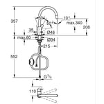 Grohe BauEdge Spiralli Eviye Bataryası - Teknik Çizim