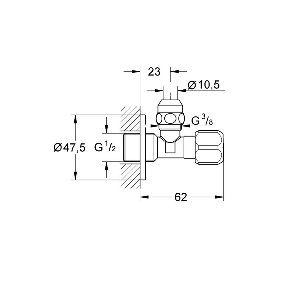 Grohe Ara Musluk (1/2 Giriş, 3/8 Çıkışlı) - Teknik Çizim