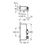 Grohe Grohtherm SmartControl Termostatik Banyo Bataryası - Teknik Çizim