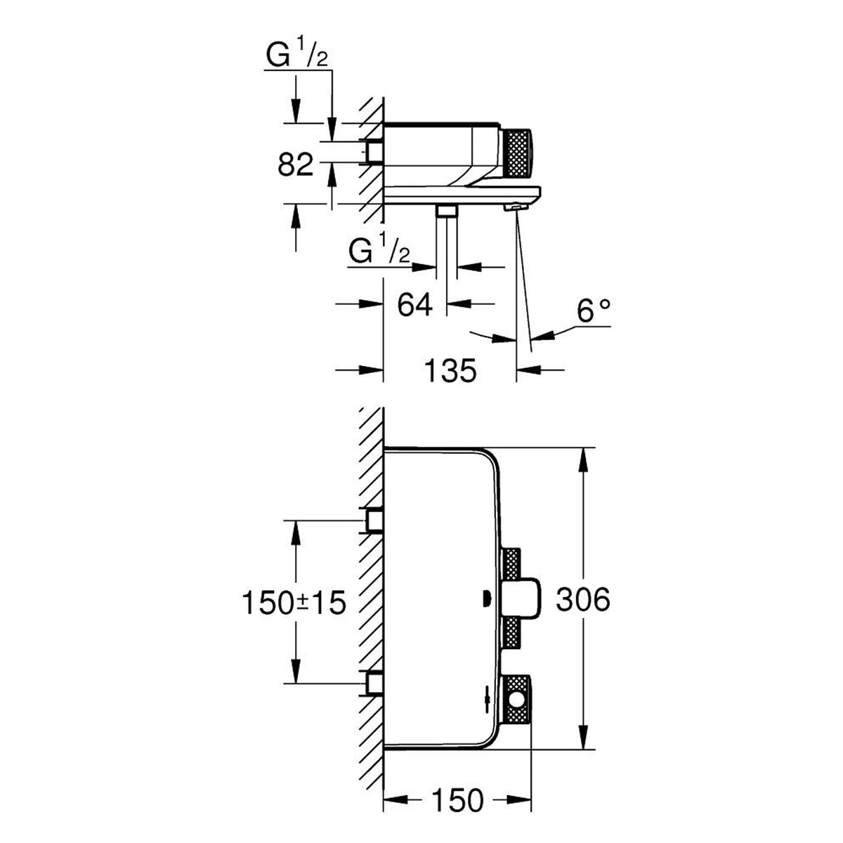 Grohe Grohtherm SmartControl Termostatik Banyo Bataryası - Teknik Çizim