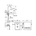 Grohe Blue Professional Mono Eviye Bataryası Seti, Paslanmaz Çelik - Teknik Çizim